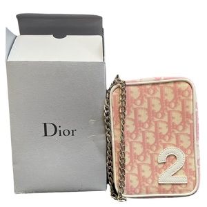 Authentic Dior Pink and White Trotter Canvas Pouch Wristlet